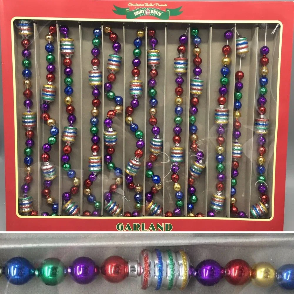Christopher Radko Shiny Brite Glass Bead Christmas Tree Garland Jewel Tone 14ft